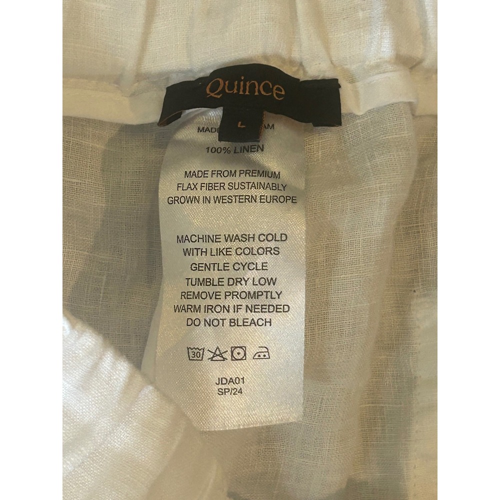 Quince 100% Linen Pull-On Cropped Pants White Elastic Waist Size Large - Picture 2 of 4